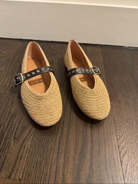Straw Mary Jane Flats with Black Buckle Strap - Madewell